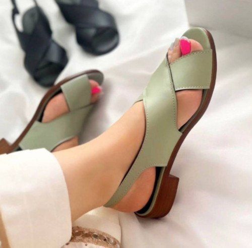 صندل زنانه آنجلادر سه رنگبندی سفید ،مشگی وسبز