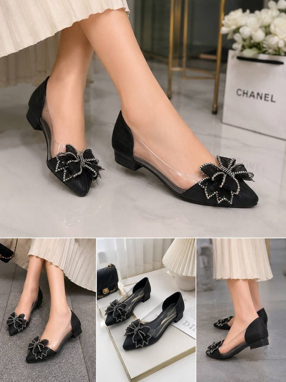 کفش زنانه رویه طلقی +ساتن  یراق و نگین خارجی   زیره بتا 2 سانتی  قالب استاندارد size:37  ta 41