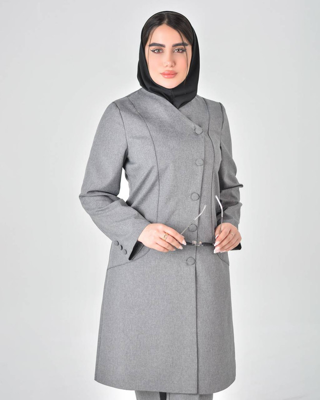 ست مانتوشلوار اداری خوشه پارچه فاستونی سایزبندی ۳۸/۵۲